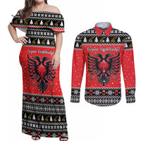 Personalized Albania Christmas Eagle Couples Matching Off Shoulder Maxi Dress and Long Sleeve Button Shirt The Double-headed Eagle - Wonder Print Shop