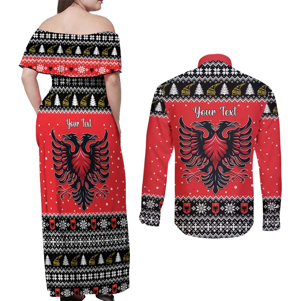 Personalized Albania Christmas Eagle Couples Matching Off Shoulder Maxi Dress and Long Sleeve Button Shirt The Double-headed Eagle - Wonder Print Shop