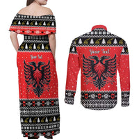 Personalized Albania Christmas Eagle Couples Matching Off Shoulder Maxi Dress and Long Sleeve Button Shirt The Double-headed Eagle - Wonder Print Shop