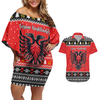 Personalized Albania Christmas Eagle Couples Matching Off Shoulder Short Dress and Hawaiian Shirt The Double-headed Eagle - Wonder Print Shop