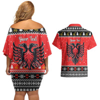 Personalized Albania Christmas Eagle Couples Matching Off Shoulder Short Dress and Hawaiian Shirt The Double-headed Eagle - Wonder Print Shop