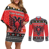 Personalized Albania Christmas Eagle Couples Matching Off Shoulder Short Dress and Long Sleeve Button Shirt The Double-headed Eagle - Wonder Print Shop
