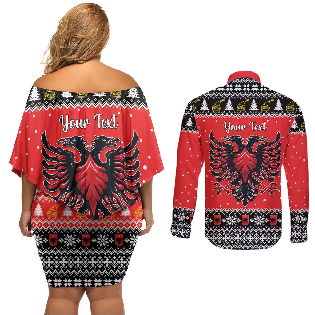Personalized Albania Christmas Eagle Couples Matching Off Shoulder Short Dress and Long Sleeve Button Shirt The Double-headed Eagle - Wonder Print Shop