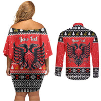 Personalized Albania Christmas Eagle Couples Matching Off Shoulder Short Dress and Long Sleeve Button Shirt The Double-headed Eagle - Wonder Print Shop