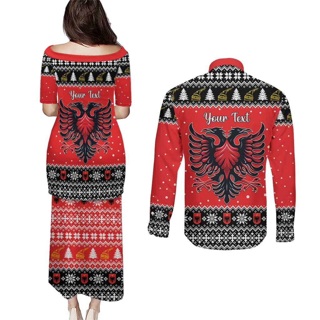 Personalized Albania Christmas Eagle Couples Matching Puletasi and Long Sleeve Button Shirt The Double-headed Eagle - Wonder Print Shop