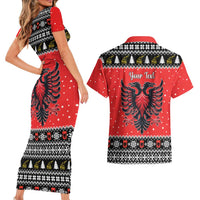 Personalized Albania Christmas Eagle Couples Matching Short Sleeve Bodycon Dress and Hawaiian Shirt The Double-headed Eagle - Wonder Print Shop