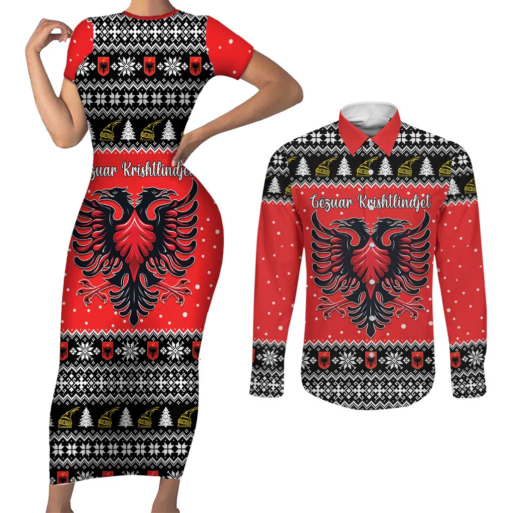 Personalized Albania Christmas Eagle Couples Matching Short Sleeve Bodycon Dress and Long Sleeve Button Shirt The Double-headed Eagle - Wonder Print Shop