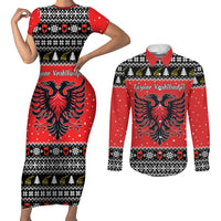 Personalized Albania Christmas Eagle Couples Matching Short Sleeve Bodycon Dress and Long Sleeve Button Shirt The Double-headed Eagle - Wonder Print Shop