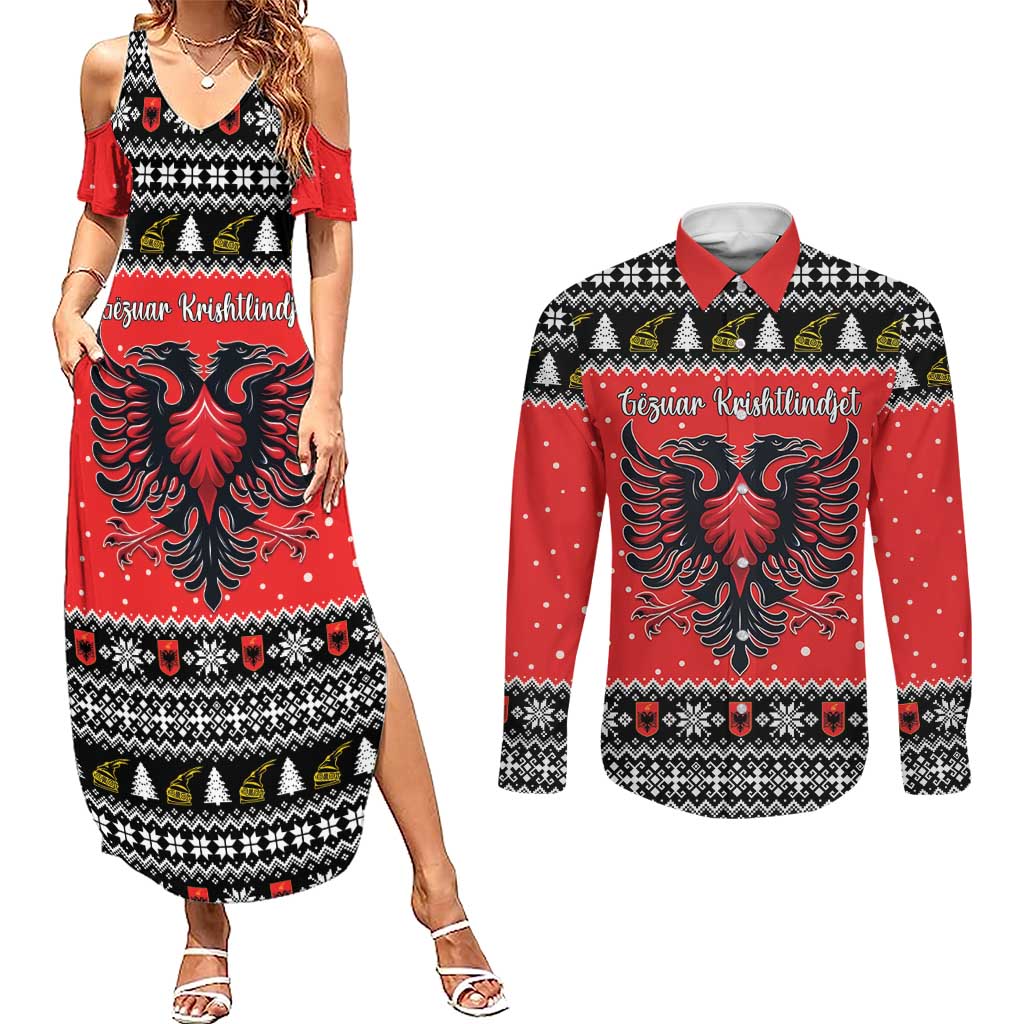 Personalized Albania Christmas Eagle Couples Matching Summer Maxi Dress and Long Sleeve Button Shirt The Double-headed Eagle - Wonder Print Shop
