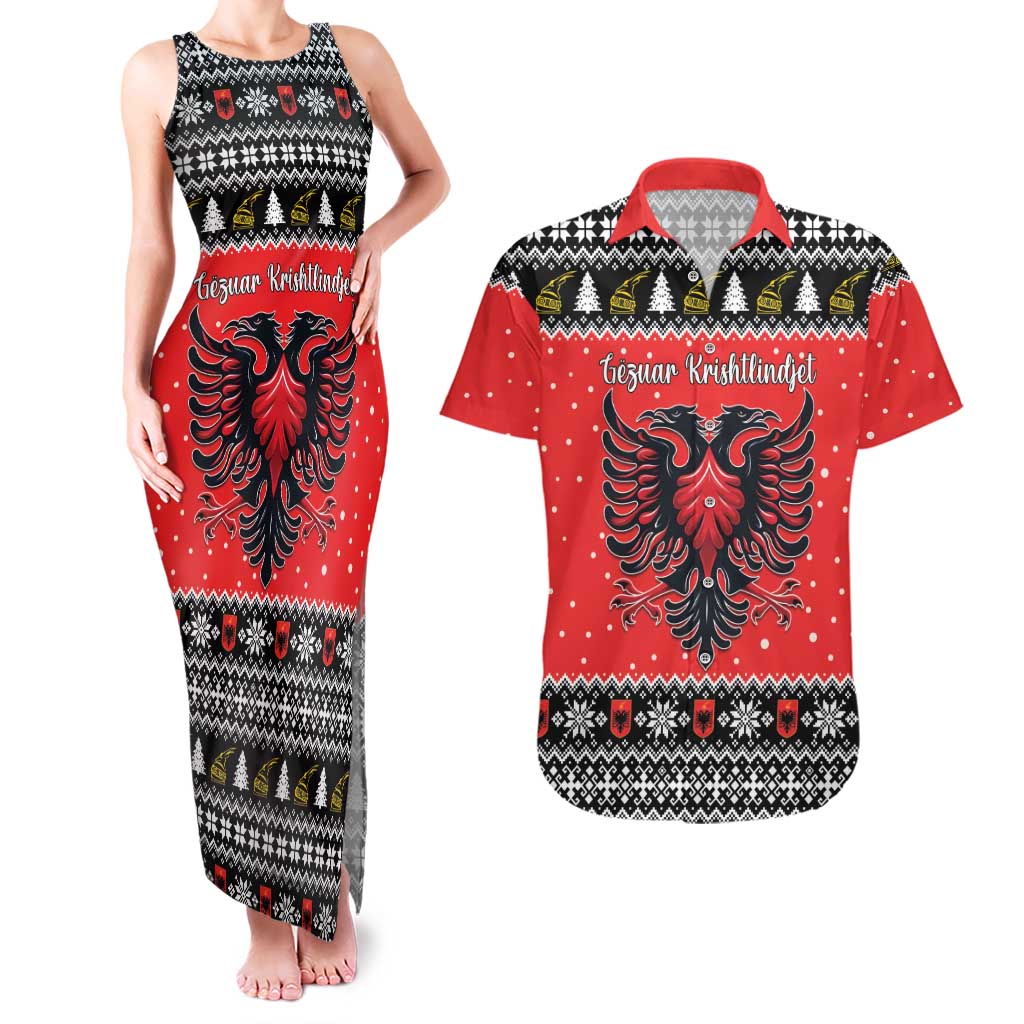 Personalized Albania Christmas Eagle Couples Matching Tank Maxi Dress and Hawaiian Shirt The Double-headed Eagle - Wonder Print Shop
