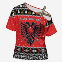 Personalized Albania Christmas Eagle Cross Shoulder Shirt The Double-headed Eagle - Wonder Print Shop