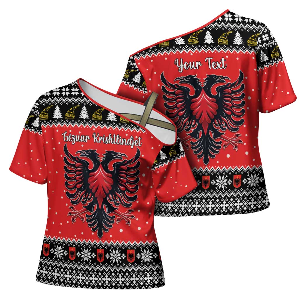 Personalized Albania Christmas Eagle Cross Shoulder Shirt The Double-headed Eagle - Wonder Print Shop