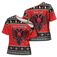 Personalized Albania Christmas Eagle Cross Shoulder Shirt The Double-headed Eagle - Wonder Print Shop