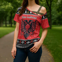 Personalized Albania Christmas Eagle Cross Shoulder Shirt The Double-headed Eagle - Wonder Print Shop