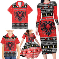 Personalized Albania Christmas Eagle Family Matching Long Sleeve Bodycon Dress and Hawaiian Shirt The Double-headed Eagle - Wonder Print Shop