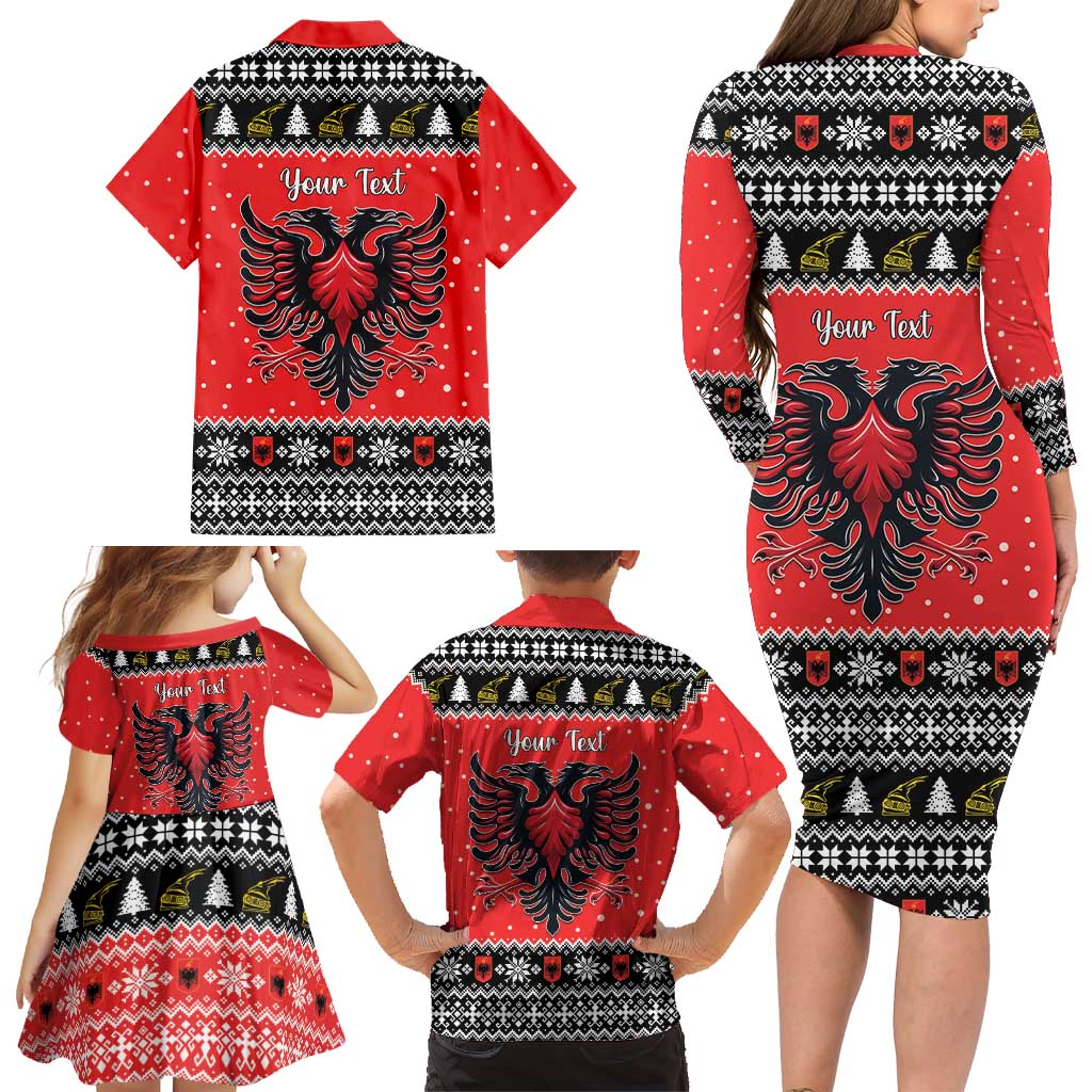 Personalized Albania Christmas Eagle Family Matching Long Sleeve Bodycon Dress and Hawaiian Shirt The Double-headed Eagle - Wonder Print Shop
