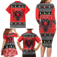 Personalized Albania Christmas Eagle Family Matching Long Sleeve Bodycon Dress and Hawaiian Shirt The Double-headed Eagle - Wonder Print Shop