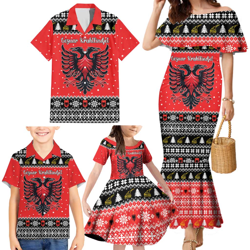 Personalized Albania Christmas Eagle Family Matching Mermaid Dress and Hawaiian Shirt The Double-headed Eagle - Wonder Print Shop