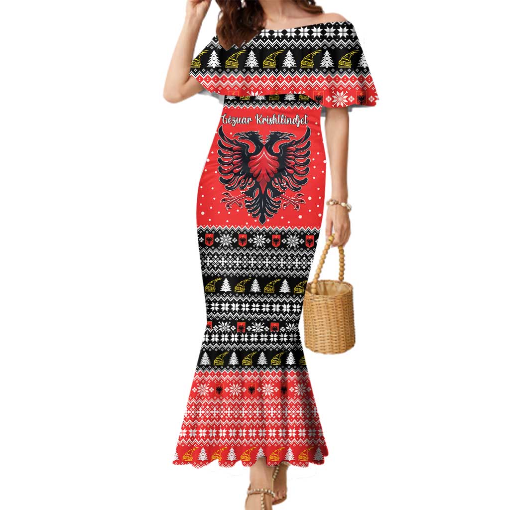 Personalized Albania Christmas Eagle Family Matching Mermaid Dress and Hawaiian Shirt The Double-headed Eagle - Wonder Print Shop