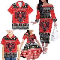 Personalized Albania Christmas Eagle Family Matching Off The Shoulder Long Sleeve Dress and Hawaiian Shirt The Double-headed Eagle - Wonder Print Shop