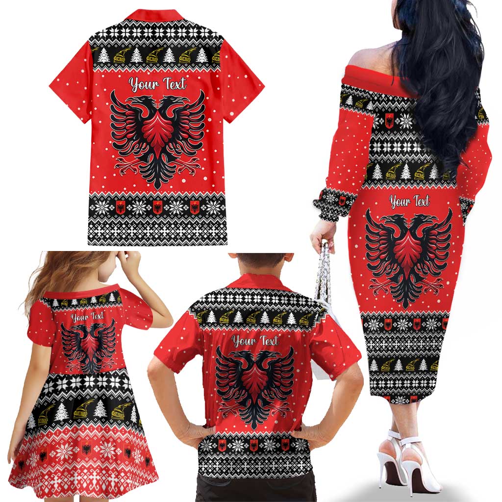 Personalized Albania Christmas Eagle Family Matching Off The Shoulder Long Sleeve Dress and Hawaiian Shirt The Double-headed Eagle - Wonder Print Shop