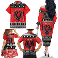 Personalized Albania Christmas Eagle Family Matching Off The Shoulder Long Sleeve Dress and Hawaiian Shirt The Double-headed Eagle - Wonder Print Shop