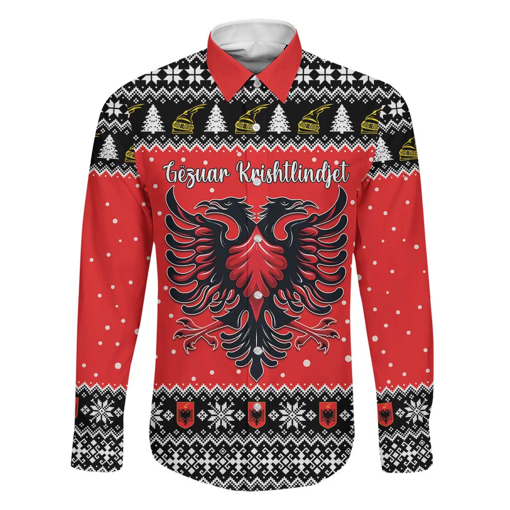 Personalized Albania Christmas Eagle Family Matching Off The Shoulder Long Sleeve Dress and Hawaiian Shirt The Double-headed Eagle - Wonder Print Shop