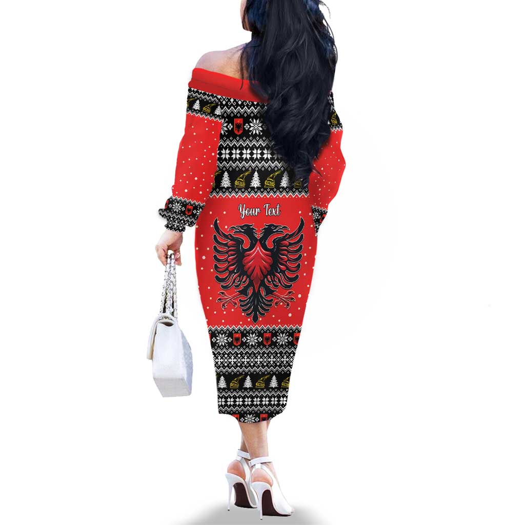 Personalized Albania Christmas Eagle Family Matching Off The Shoulder Long Sleeve Dress and Hawaiian Shirt The Double-headed Eagle - Wonder Print Shop