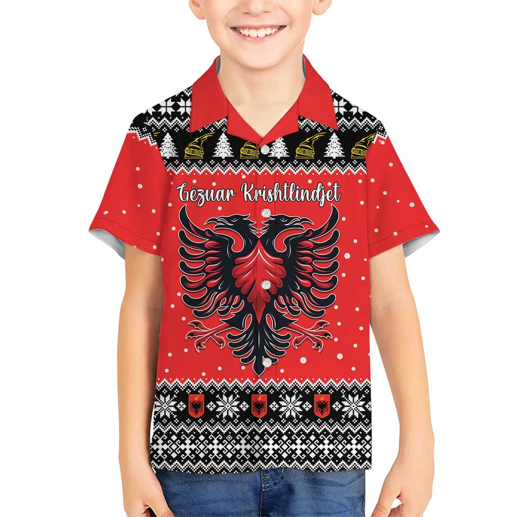 Personalized Albania Christmas Eagle Family Matching Off The Shoulder Long Sleeve Dress and Hawaiian Shirt The Double-headed Eagle - Wonder Print Shop