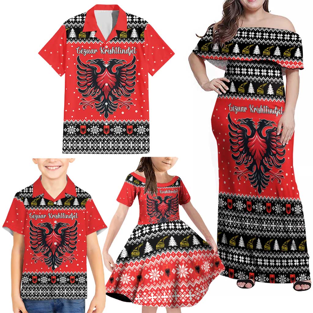 Personalized Albania Christmas Eagle Family Matching Off Shoulder Maxi Dress and Hawaiian Shirt The Double-headed Eagle - Wonder Print Shop