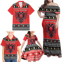 Personalized Albania Christmas Eagle Family Matching Off Shoulder Maxi Dress and Hawaiian Shirt The Double-headed Eagle - Wonder Print Shop