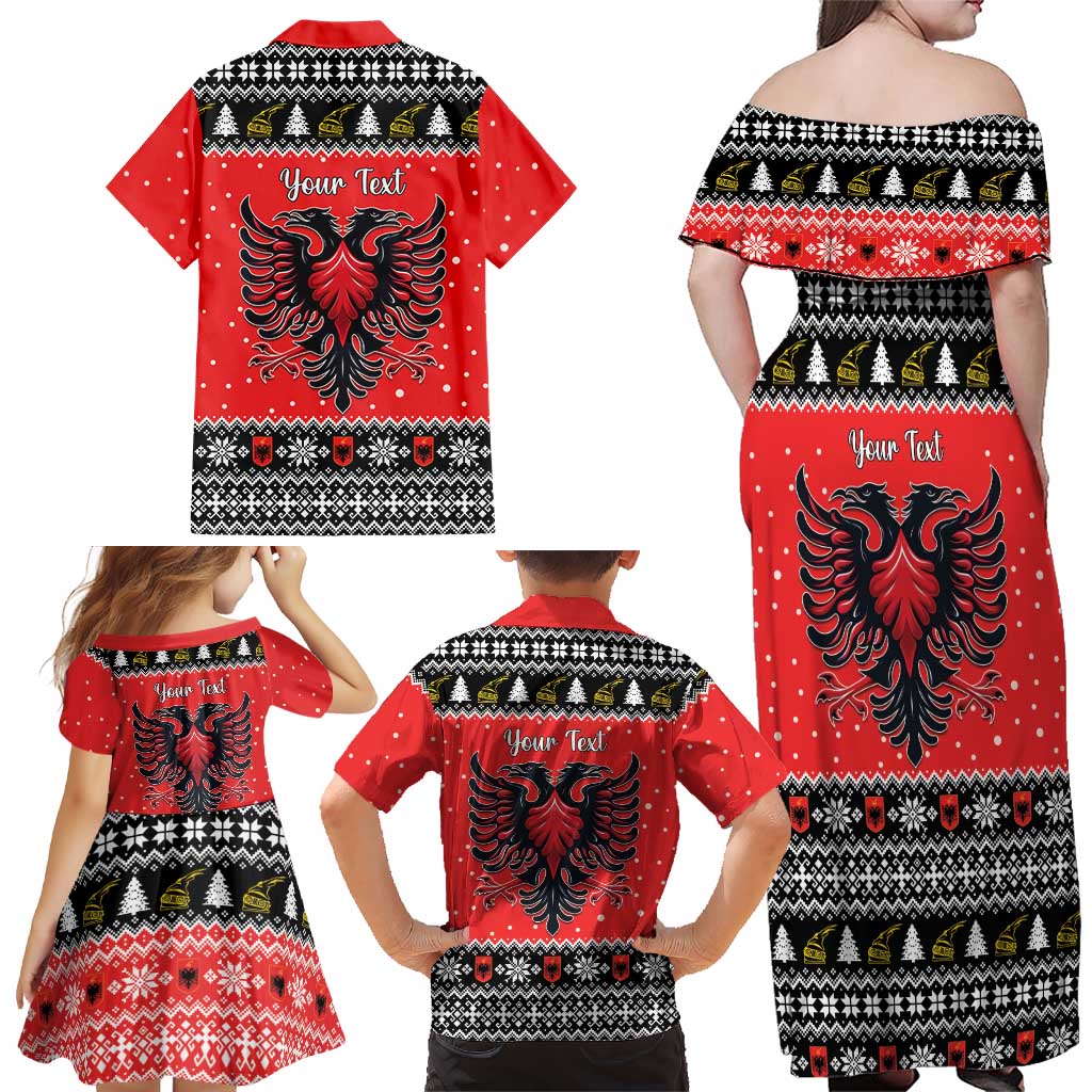 Personalized Albania Christmas Eagle Family Matching Off Shoulder Maxi Dress and Hawaiian Shirt The Double-headed Eagle - Wonder Print Shop