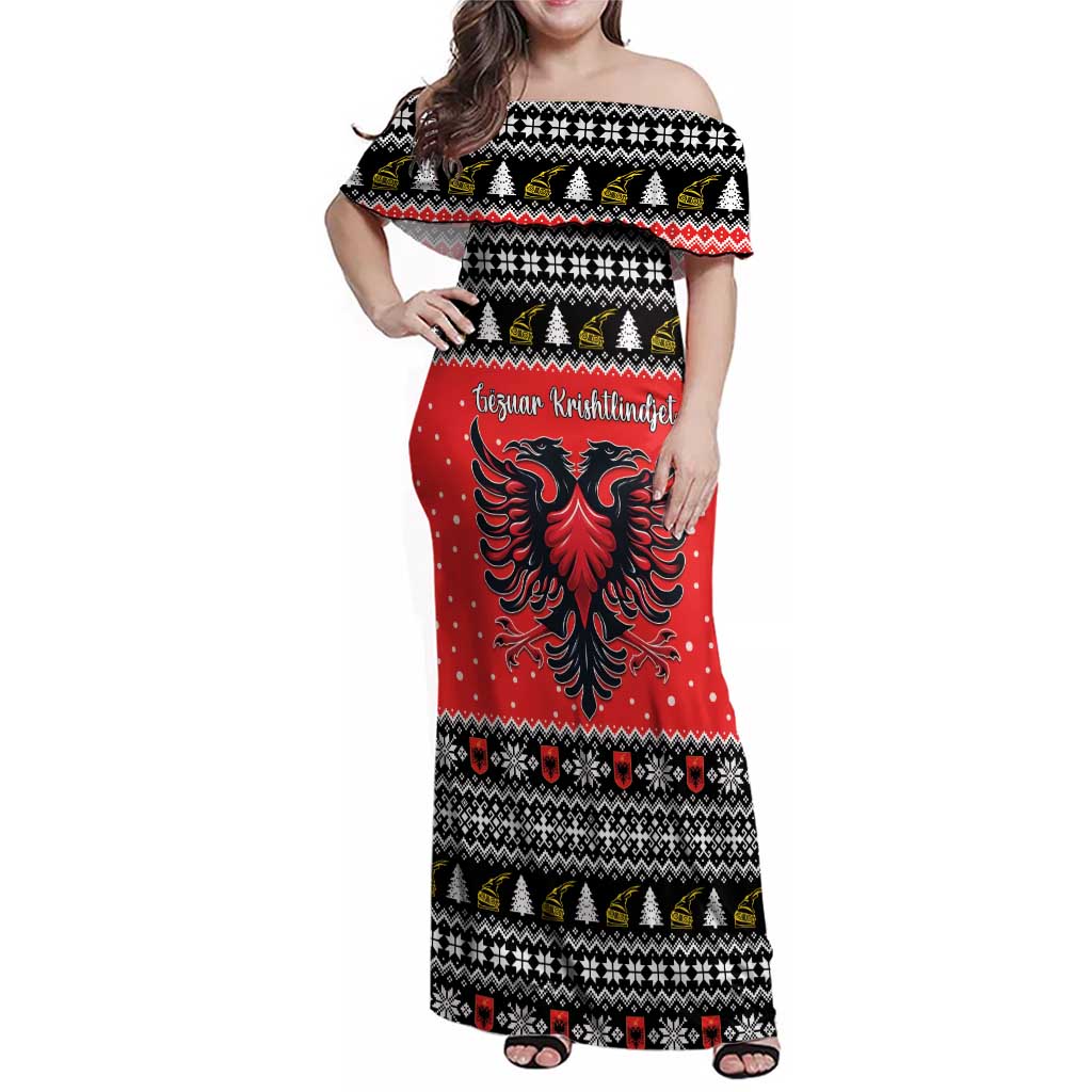Personalized Albania Christmas Eagle Family Matching Off Shoulder Maxi Dress and Hawaiian Shirt The Double-headed Eagle - Wonder Print Shop
