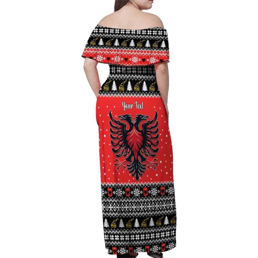 Personalized Albania Christmas Eagle Family Matching Off Shoulder Maxi Dress and Hawaiian Shirt The Double-headed Eagle - Wonder Print Shop