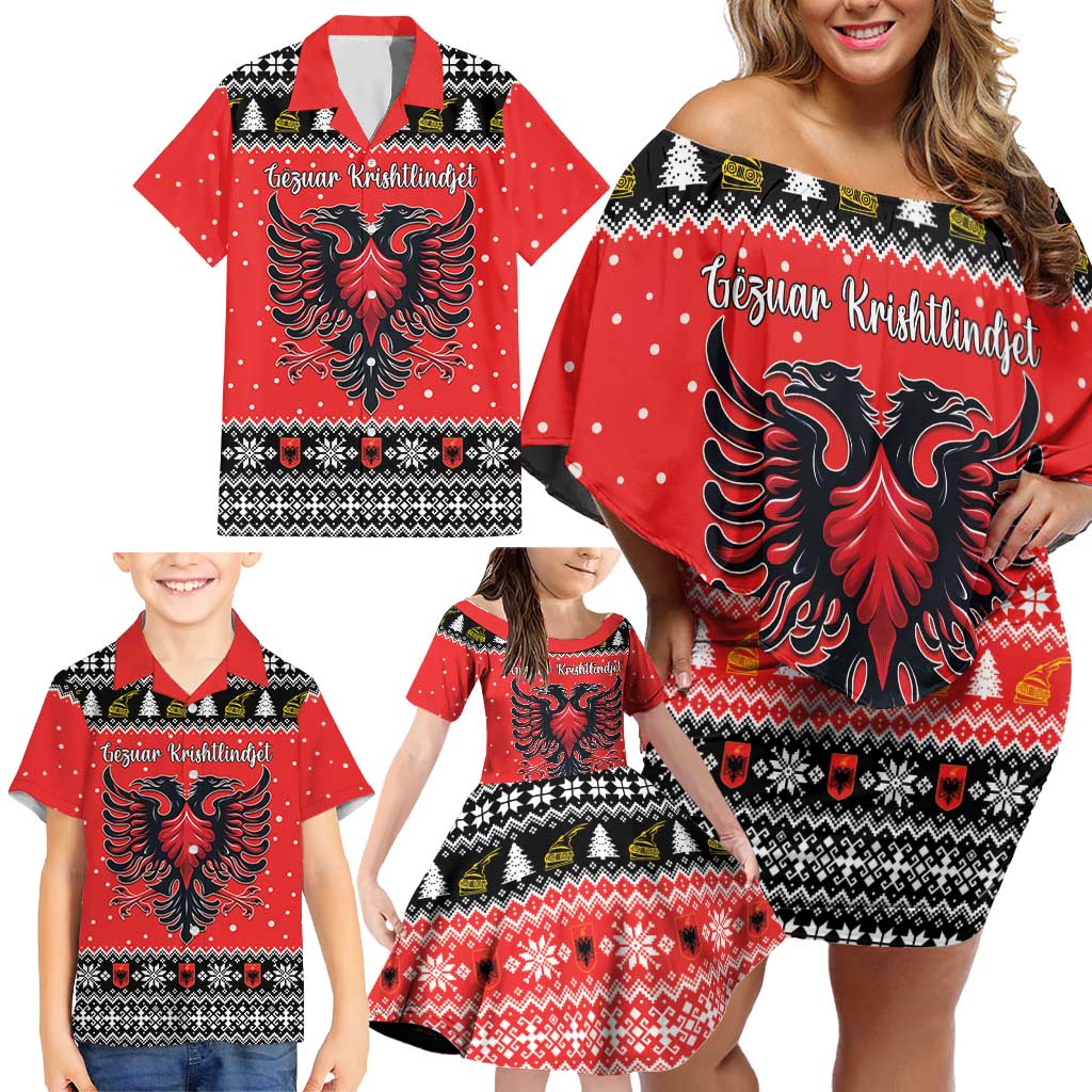 Personalized Albania Christmas Eagle Family Matching Off Shoulder Short Dress and Hawaiian Shirt The Double-headed Eagle - Wonder Print Shop