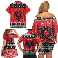 Personalized Albania Christmas Eagle Family Matching Off Shoulder Short Dress and Hawaiian Shirt The Double-headed Eagle - Wonder Print Shop