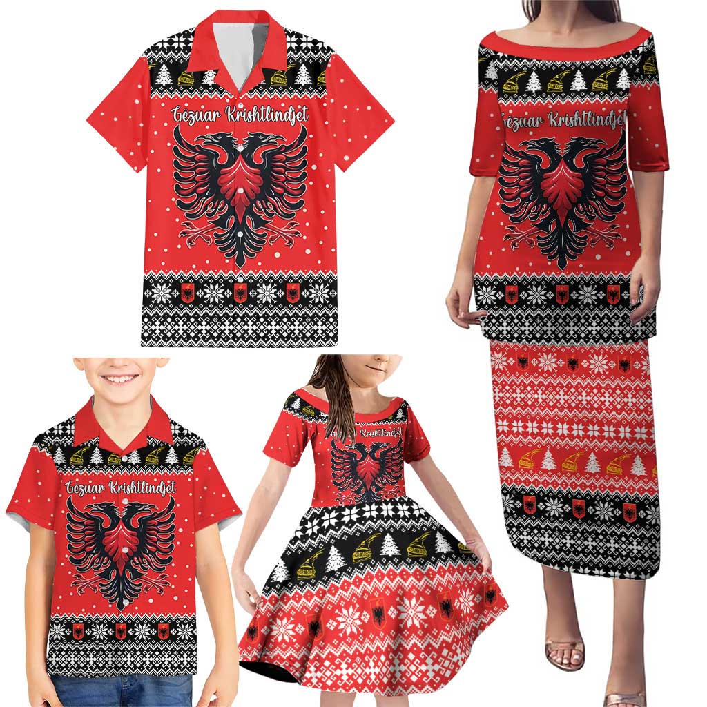 Personalized Albania Christmas Eagle Family Matching Puletasi and Hawaiian Shirt The Double-headed Eagle - Wonder Print Shop