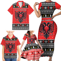 Personalized Albania Christmas Eagle Family Matching Short Sleeve Bodycon Dress and Hawaiian Shirt The Double-headed Eagle - Wonder Print Shop