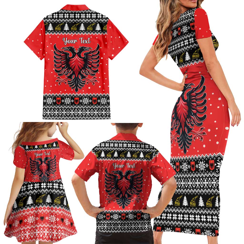 Personalized Albania Christmas Eagle Family Matching Short Sleeve Bodycon Dress and Hawaiian Shirt The Double-headed Eagle - Wonder Print Shop