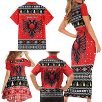 Personalized Albania Christmas Eagle Family Matching Short Sleeve Bodycon Dress and Hawaiian Shirt The Double-headed Eagle - Wonder Print Shop