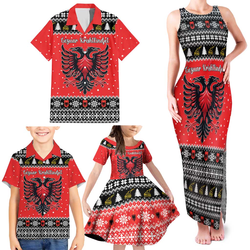 Personalized Albania Christmas Eagle Family Matching Tank Maxi Dress and Hawaiian Shirt The Double-headed Eagle - Wonder Print Shop