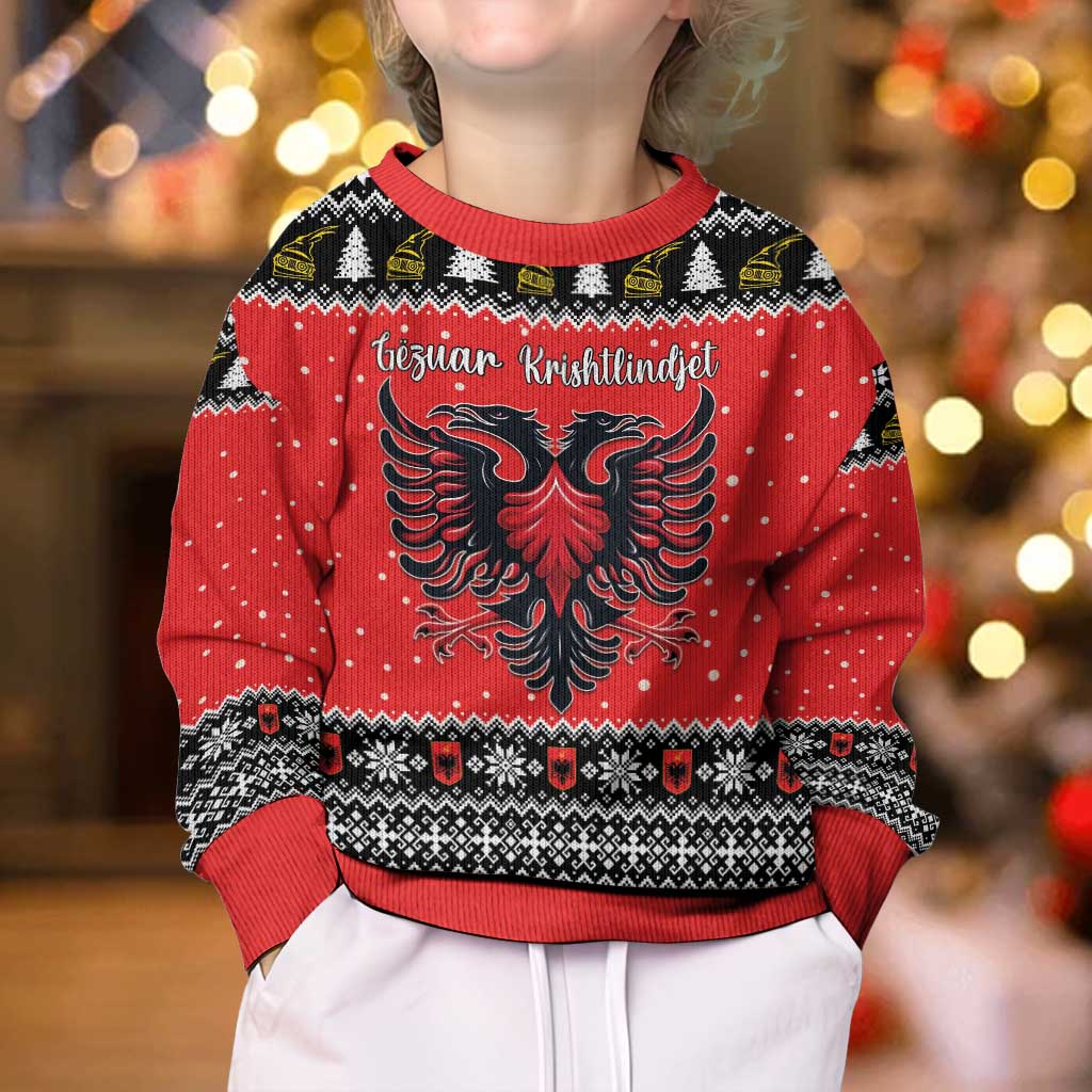 Personalized Albania Christmas Eagle Kid Ugly Christmas Sweater The Double-headed Eagle - Wonder Print Shop