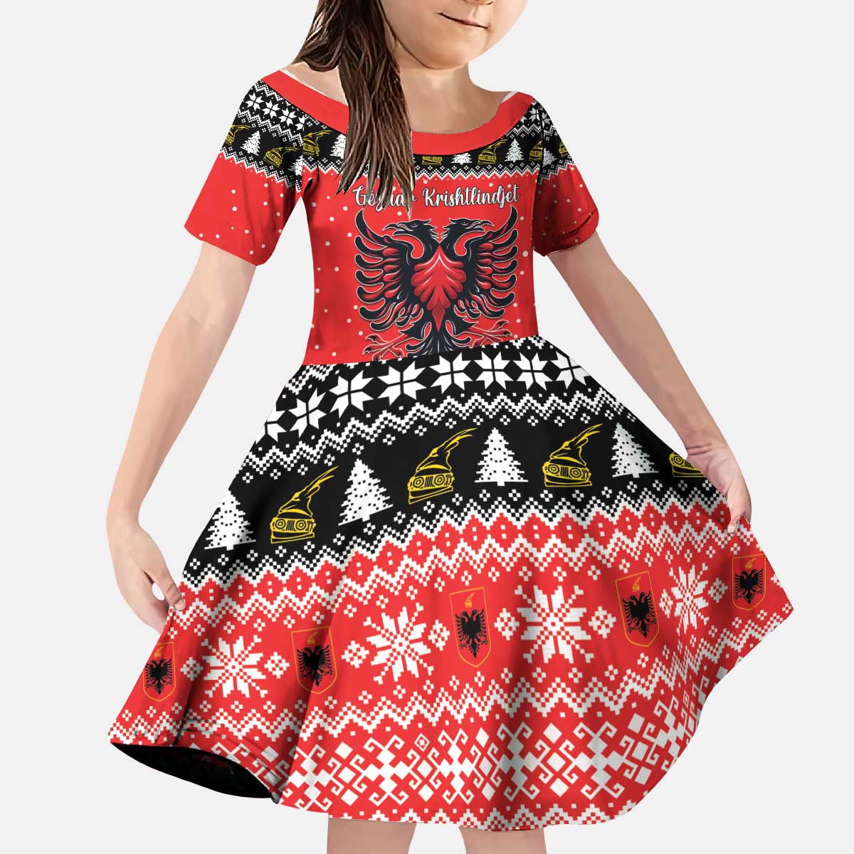 Personalized Albania Christmas Eagle Kid Short Sleeve Dress The Double-headed Eagle - Wonder Print Shop