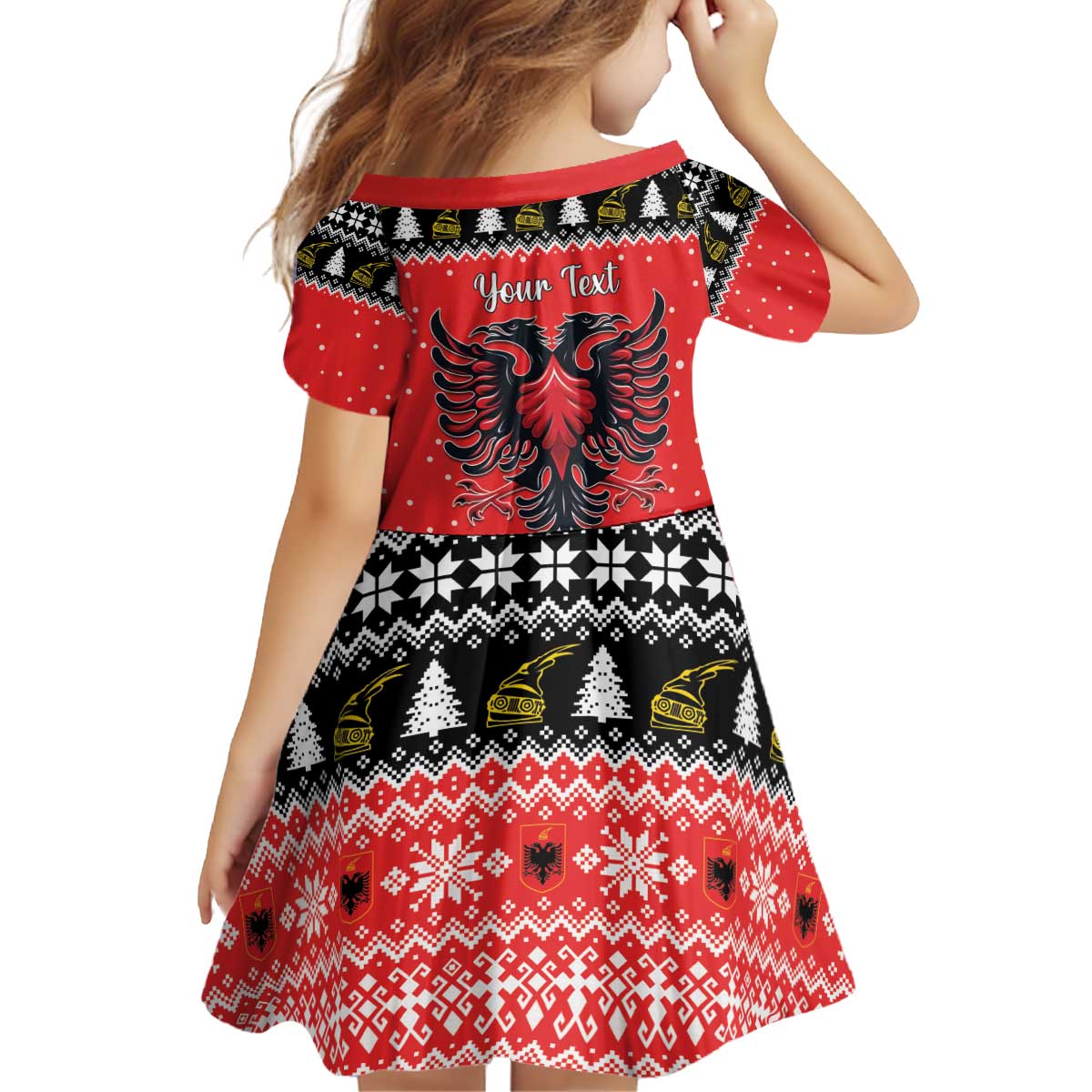 Personalized Albania Christmas Eagle Kid Short Sleeve Dress The Double-headed Eagle - Wonder Print Shop