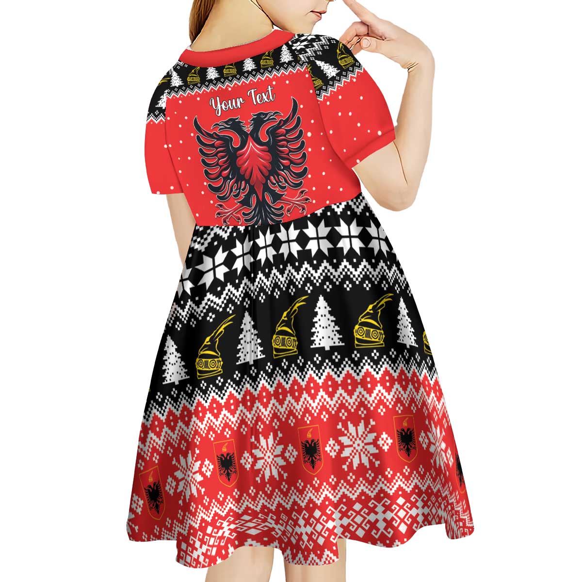 Personalized Albania Christmas Eagle Kid Short Sleeve Dress The Double-headed Eagle - Wonder Print Shop