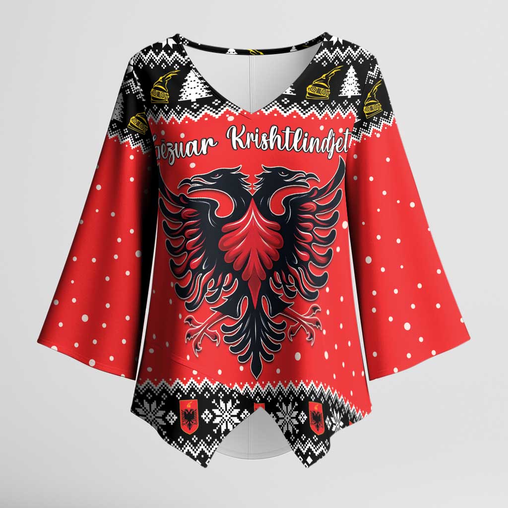 Personalized Albania Christmas Eagle Kimono Sleeve Blouse The Double-headed Eagle - Wonder Print Shop