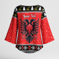 Personalized Albania Christmas Eagle Kimono Sleeve Blouse The Double-headed Eagle - Wonder Print Shop