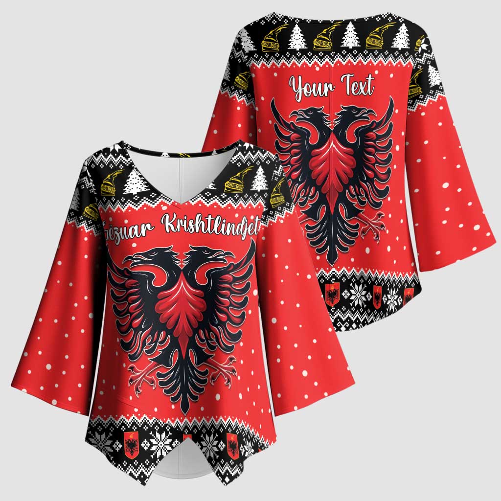 Personalized Albania Christmas Eagle Kimono Sleeve Blouse The Double-headed Eagle - Wonder Print Shop