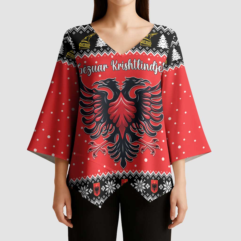 Personalized Albania Christmas Eagle Kimono Sleeve Blouse The Double-headed Eagle - Wonder Print Shop