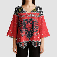 Personalized Albania Christmas Eagle Kimono Sleeve Blouse The Double-headed Eagle - Wonder Print Shop